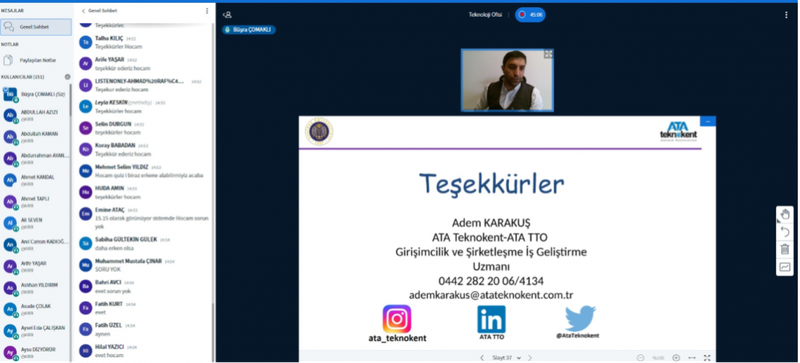 Lisansüstü Bilim Etik Ve Eğitim Dersinde ATA Teknokent ve ATA TTO Tanıtımı